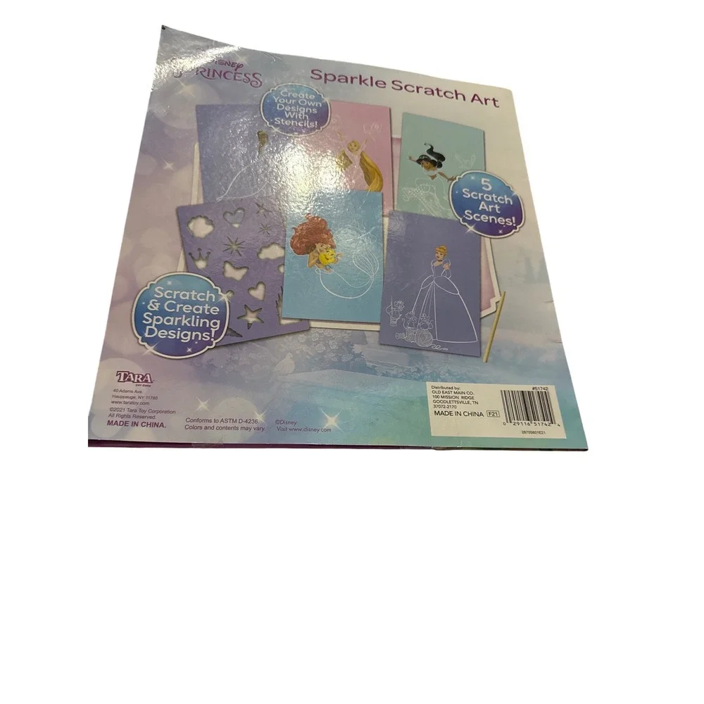 Disney‎ Princess Sparkle Scratch Art Kit 5 Scenes Stencil Tool Ages 3+